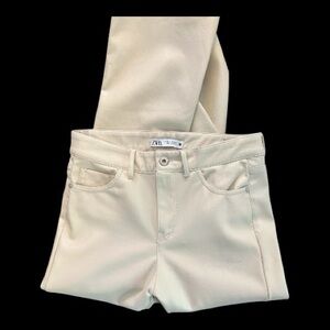 🤍✨ EUC ZARA Ecru High-Waisted Faux Leather Flared Pants | Sz 8